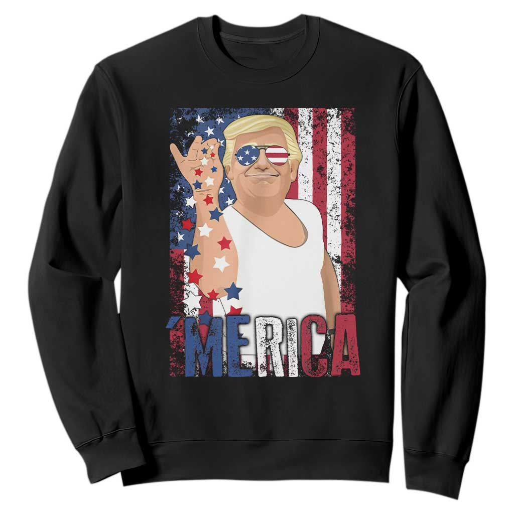 Funny Patriotic Trump Merica Sweatshirt Vintage American Flag 4th of July TS11 Black Print Your Wear