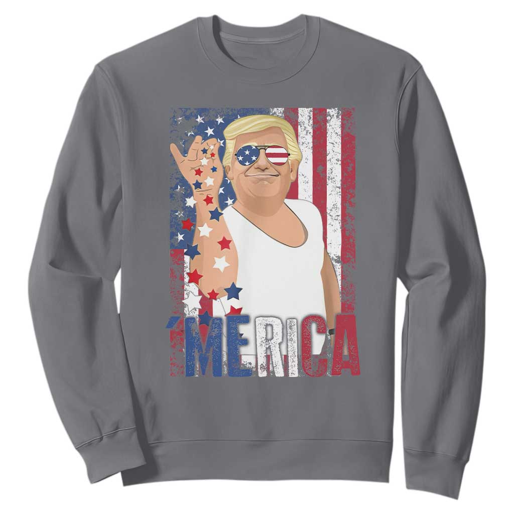 Funny Patriotic Trump Merica Sweatshirt Vintage American Flag 4th of July TS11 Charcoal Print Your Wear