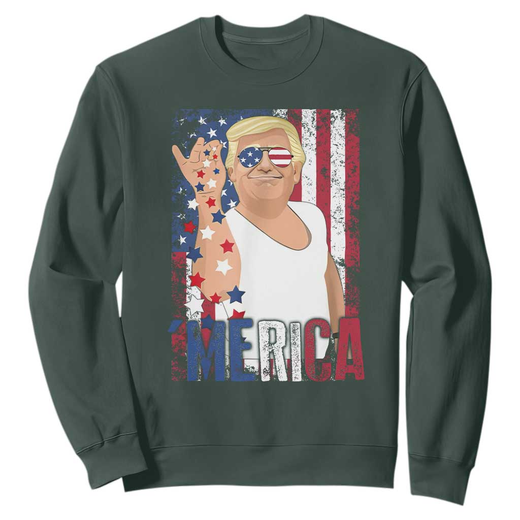 Funny Patriotic Trump Merica Sweatshirt Vintage American Flag 4th of July TS11 Dark Forest Green Print Your Wear