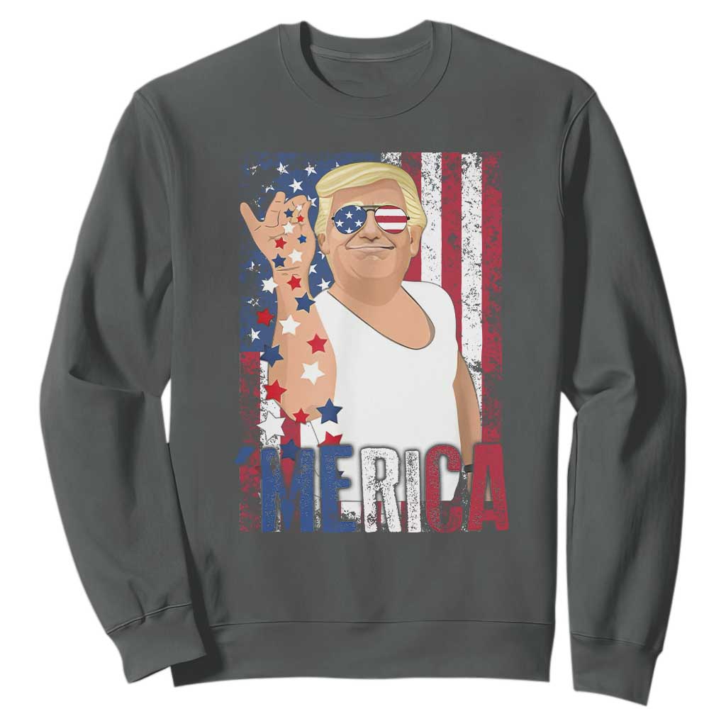 Funny Patriotic Trump Merica Sweatshirt Vintage American Flag 4th of July TS11 Dark Heather Print Your Wear