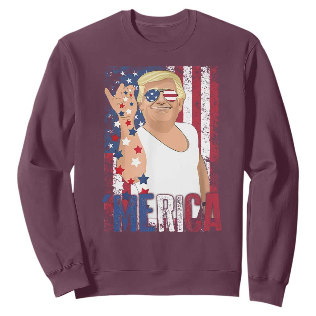 Funny Patriotic Trump Merica Sweatshirt Vintage American Flag 4th of July TS11 Maroon Print Your Wear