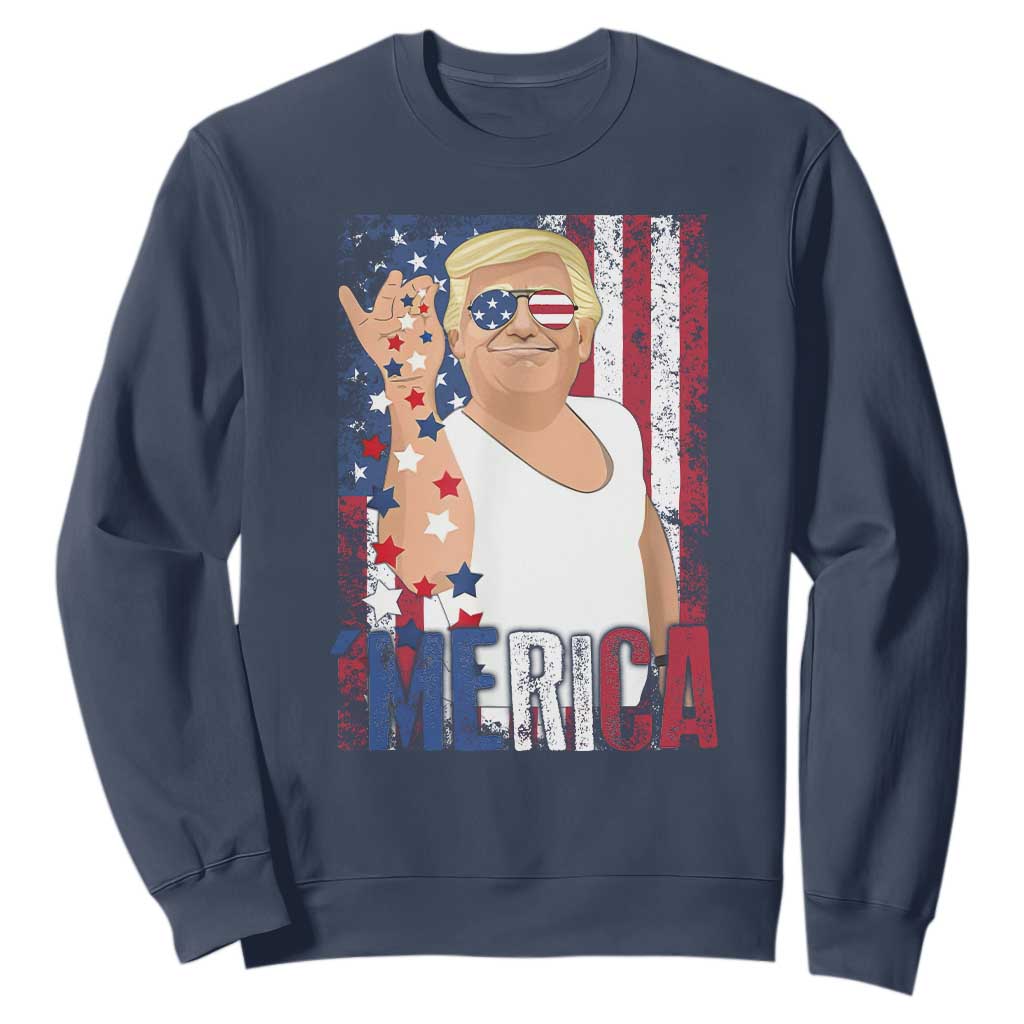 Funny Patriotic Trump Merica Sweatshirt Vintage American Flag 4th of July TS11 Navy Print Your Wear