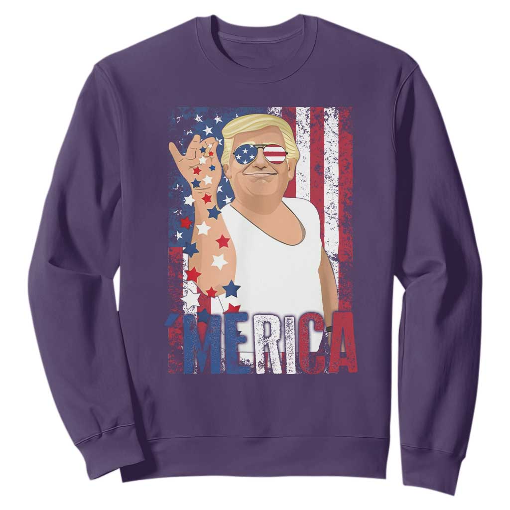 Funny Patriotic Trump Merica Sweatshirt Vintage American Flag 4th of July TS11 Purple Print Your Wear