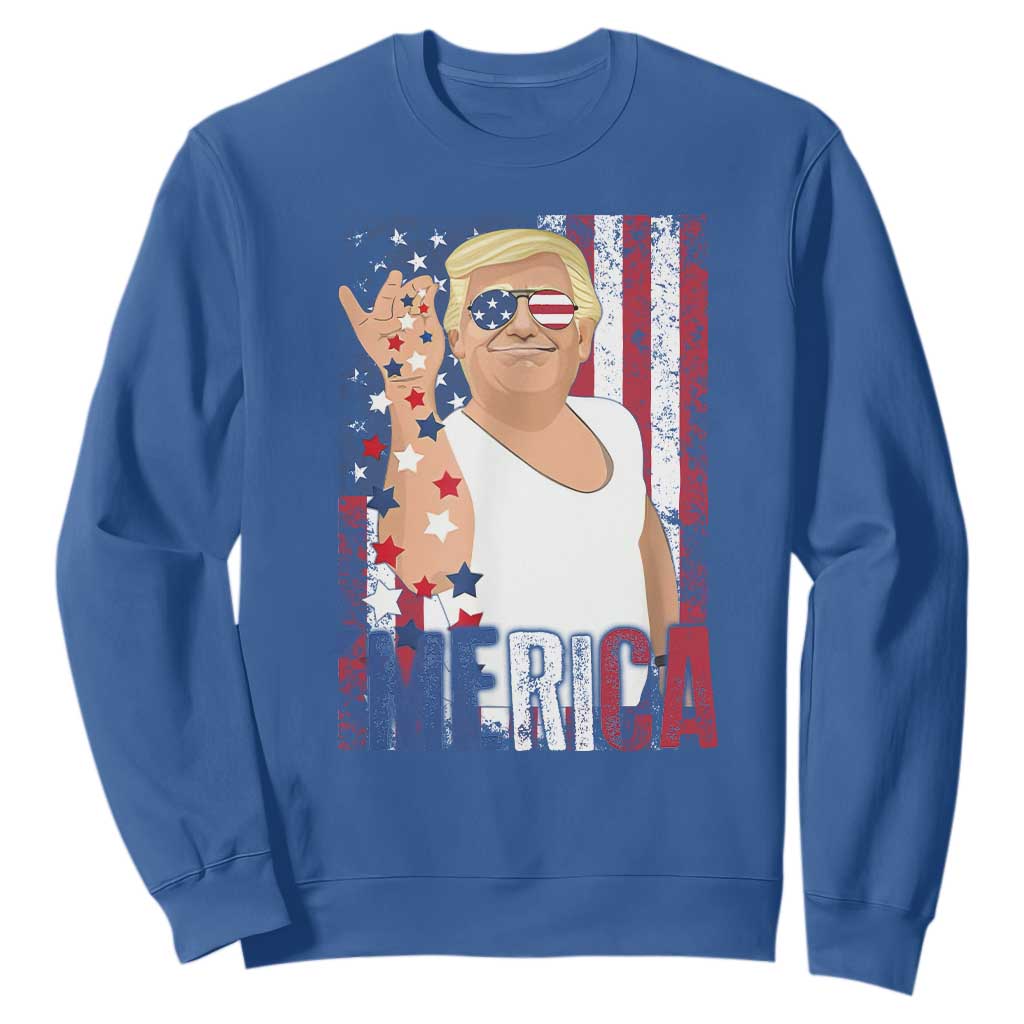 Funny Patriotic Trump Merica Sweatshirt Vintage American Flag 4th of July TS11 Royal Blue Print Your Wear