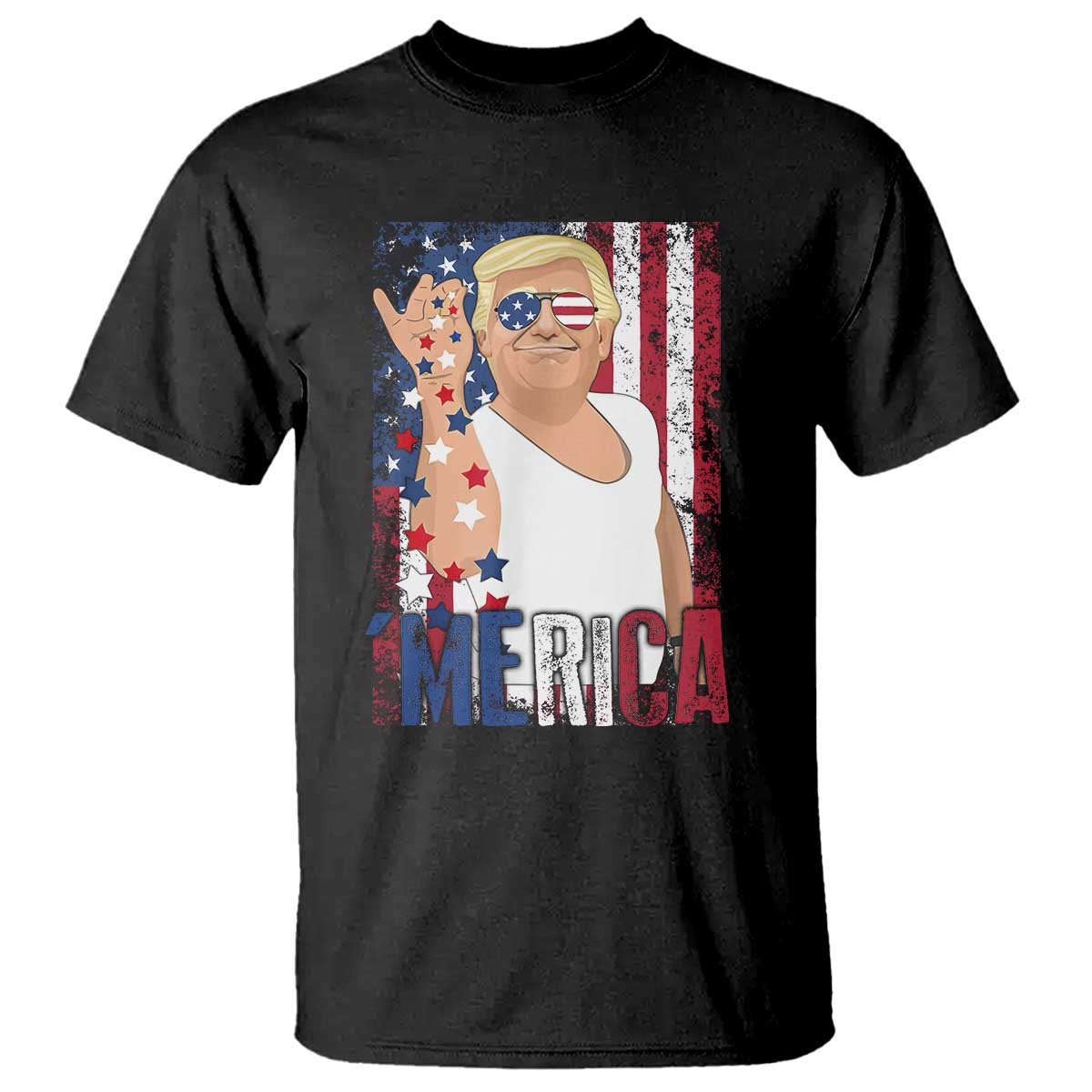Funny Patriotic Trump Merica T Shirt Vintage American Flag 4th of July TS11 Black Print Your Wear