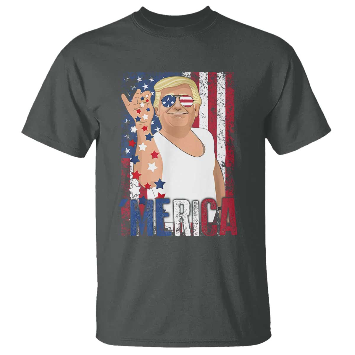 Funny Patriotic Trump Merica T Shirt Vintage American Flag 4th of July TS11 Dark Heather Print Your Wear