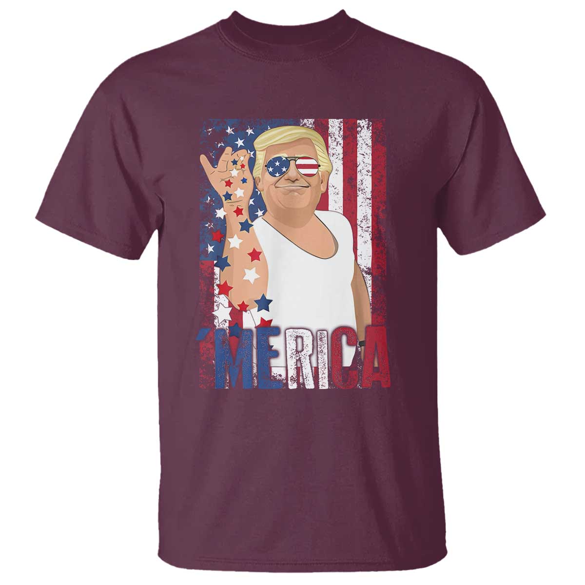 Funny Patriotic Trump Merica T Shirt Vintage American Flag 4th of July TS11 Maroon Print Your Wear