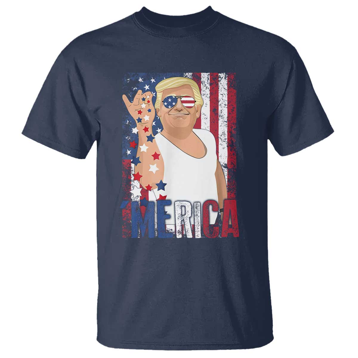 Funny Patriotic Trump Merica T Shirt Vintage American Flag 4th of July TS11 Navy Print Your Wear