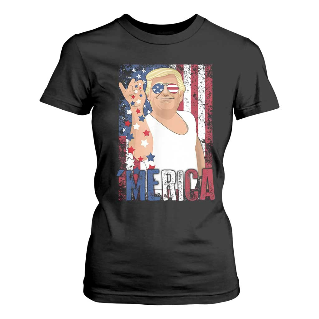 Funny Patriotic Trump Merica T Shirt For Women Vintage American Flag 4th of July TS11 Black Print Your Wear