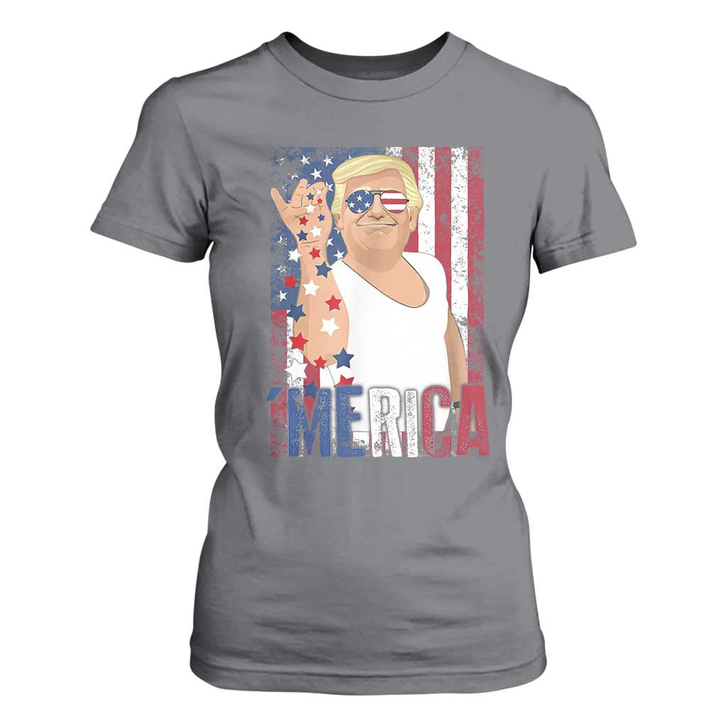 Funny Patriotic Trump Merica T Shirt For Women Vintage American Flag 4th of July TS11 Charcoal Print Your Wear