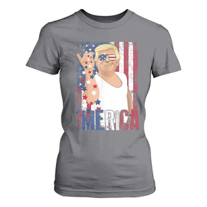 Funny Patriotic Trump Merica T Shirt For Women Vintage American Flag 4th of July TS11 Charcoal Print Your Wear