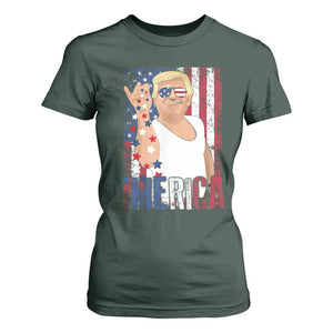 Funny Patriotic Trump Merica T Shirt For Women Vintage American Flag 4th of July TS11 Dark Forest Green Print Your Wear