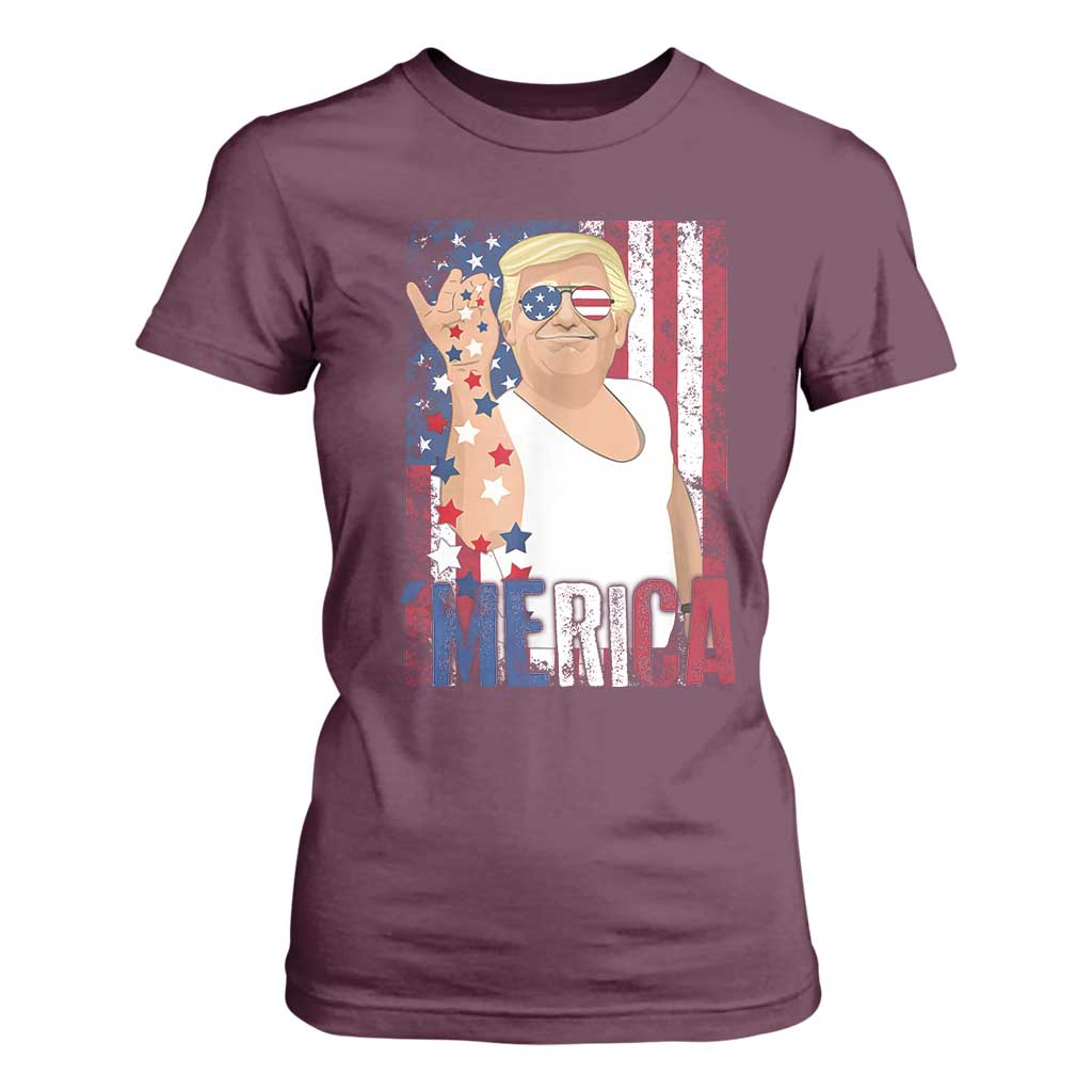 Funny Patriotic Trump Merica T Shirt For Women Vintage American Flag 4th of July TS11 Maroon Print Your Wear