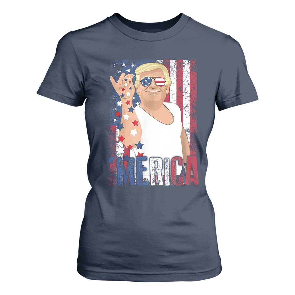 Funny Patriotic Trump Merica T Shirt For Women Vintage American Flag 4th of July TS11 Navy Print Your Wear