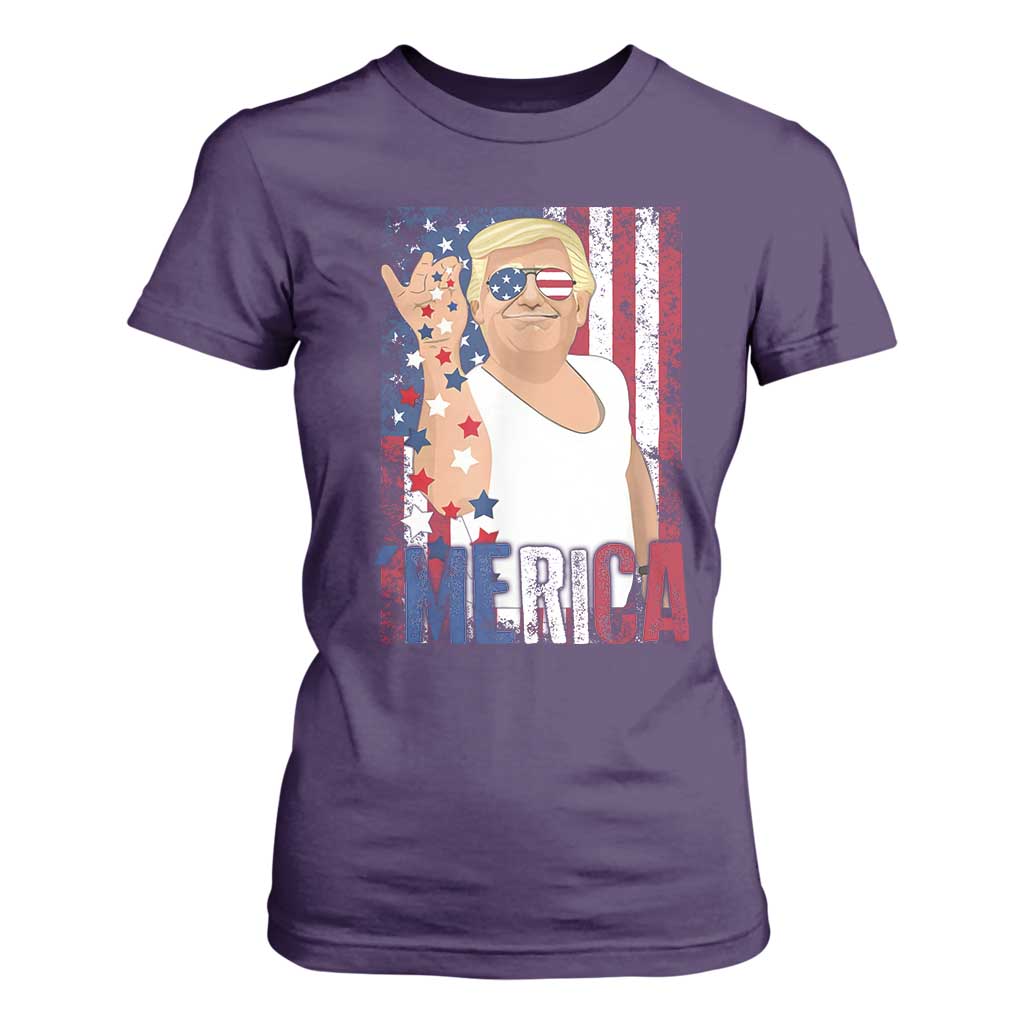 Funny Patriotic Trump Merica T Shirt For Women Vintage American Flag 4th of July TS11 Purple Print Your Wear