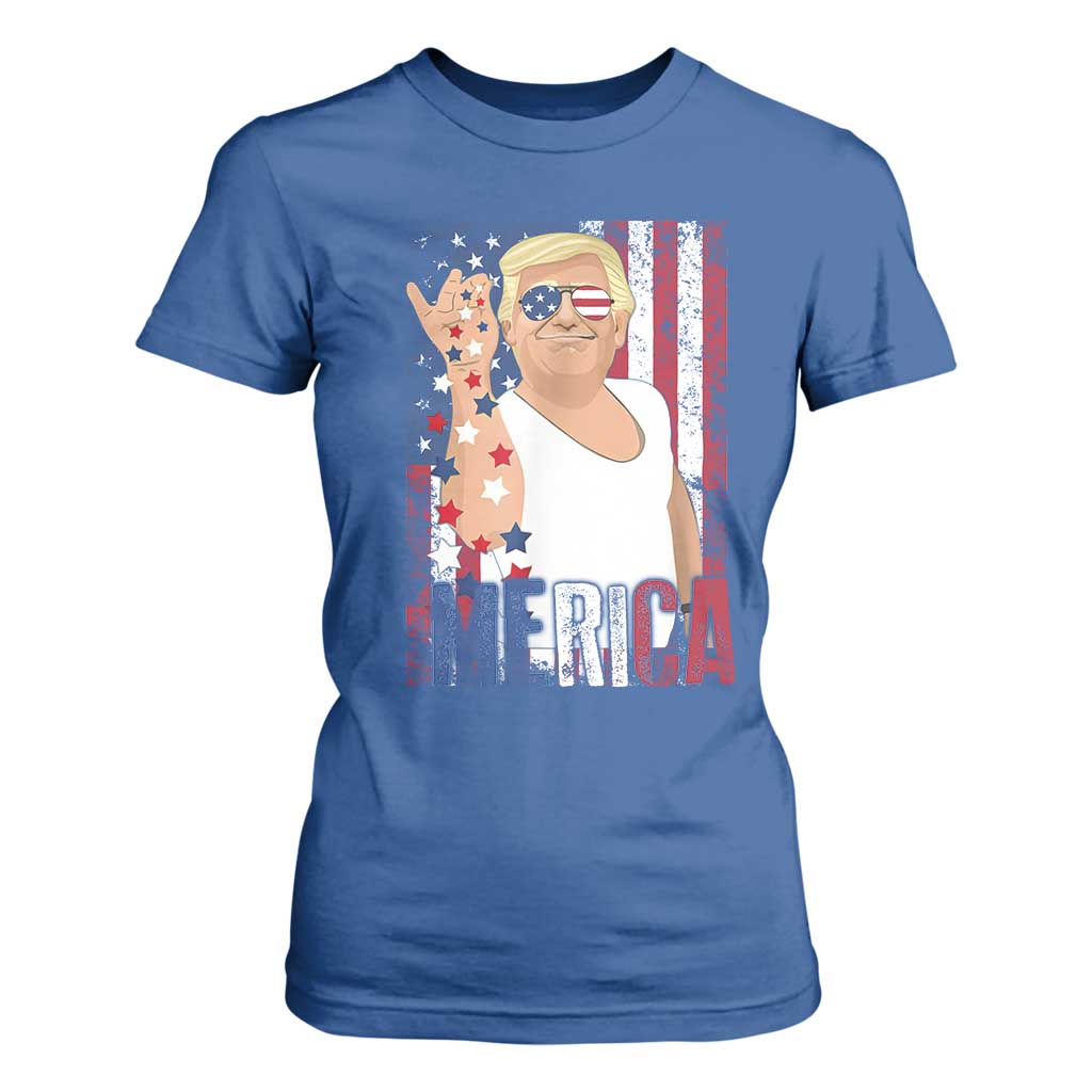 Funny Patriotic Trump Merica T Shirt For Women Vintage American Flag 4th of July TS11 Royal Blue Print Your Wear