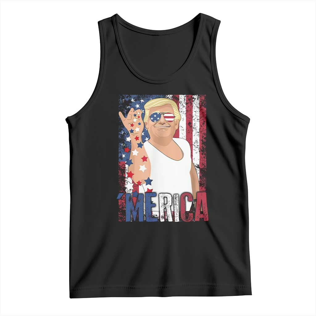 Funny Patriotic Trump Merica Tank Top Vintage American Flag 4th of July TS11 Black Print Your Wear