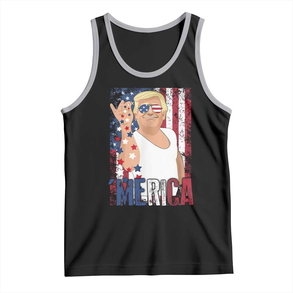 Funny Patriotic Trump Merica Tank Top Vintage American Flag 4th of July TS11 Black Athletic Heather Print Your Wear