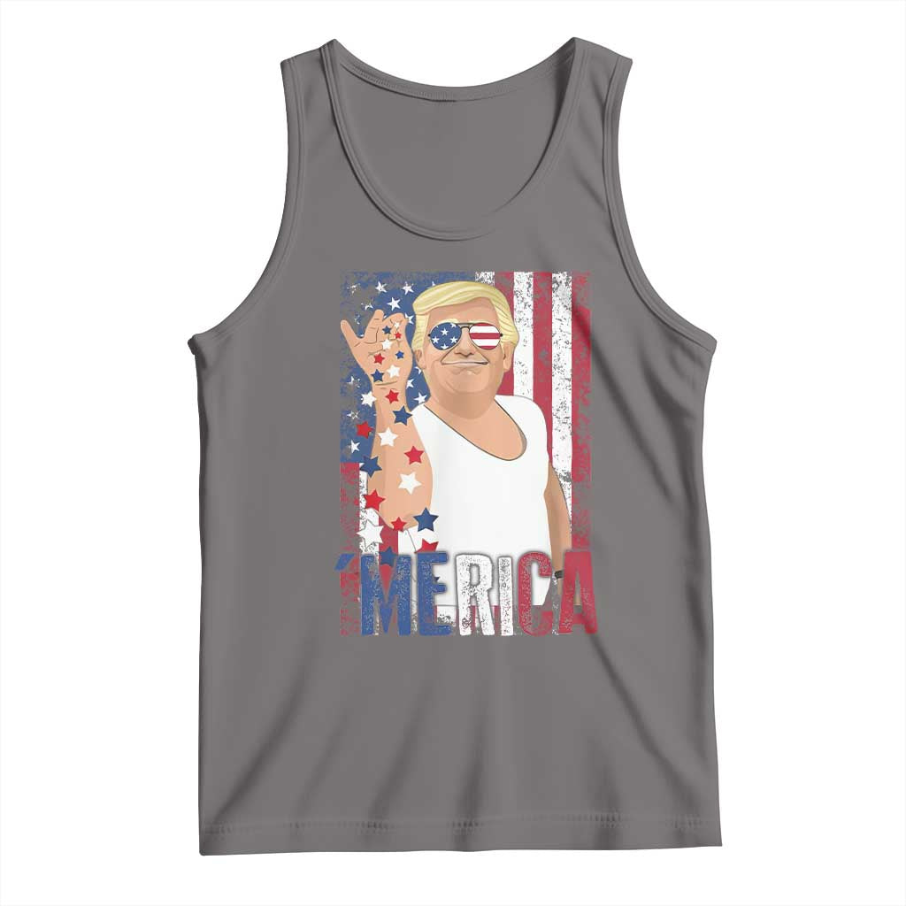 Funny Patriotic Trump Merica Tank Top Vintage American Flag 4th of July TS11 Deep Heather Print Your Wear