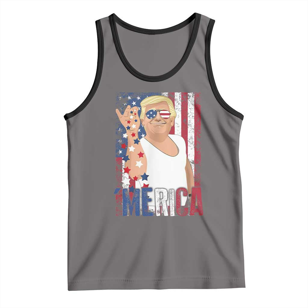 Funny Patriotic Trump Merica Tank Top Vintage American Flag 4th of July TS11 Deep Heather Black Print Your Wear