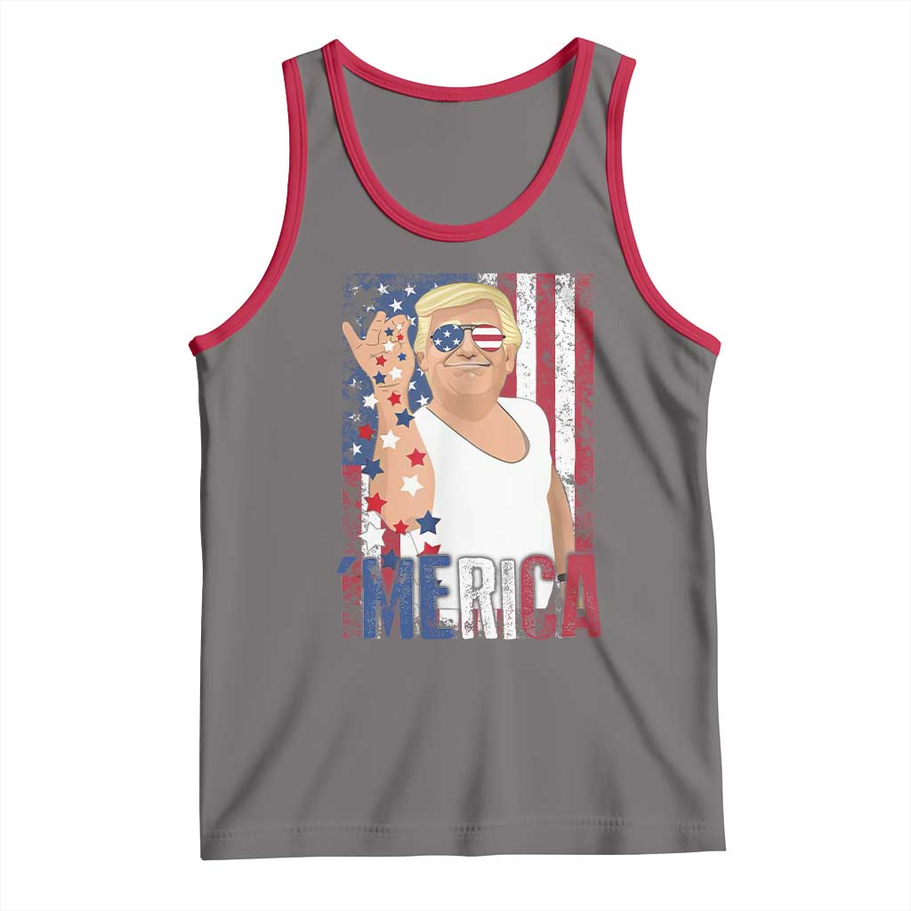 Funny Patriotic Trump Merica Tank Top Vintage American Flag 4th of July TS11 Deep Heather Red Print Your Wear