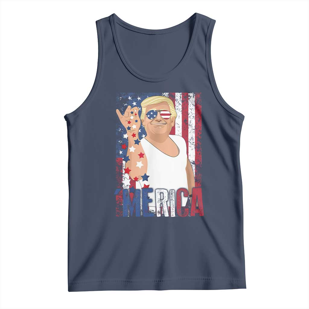 Funny Patriotic Trump Merica Tank Top Vintage American Flag 4th of July TS11 Navy Print Your Wear