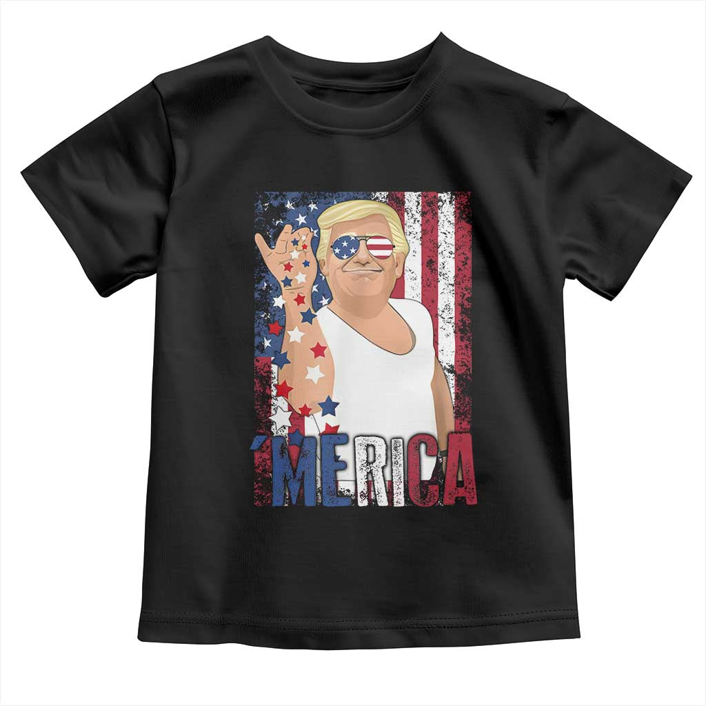 Funny Patriotic Trump Merica Toddler T Shirt Vintage American Flag 4th of July TS11 Black Print Your Wear