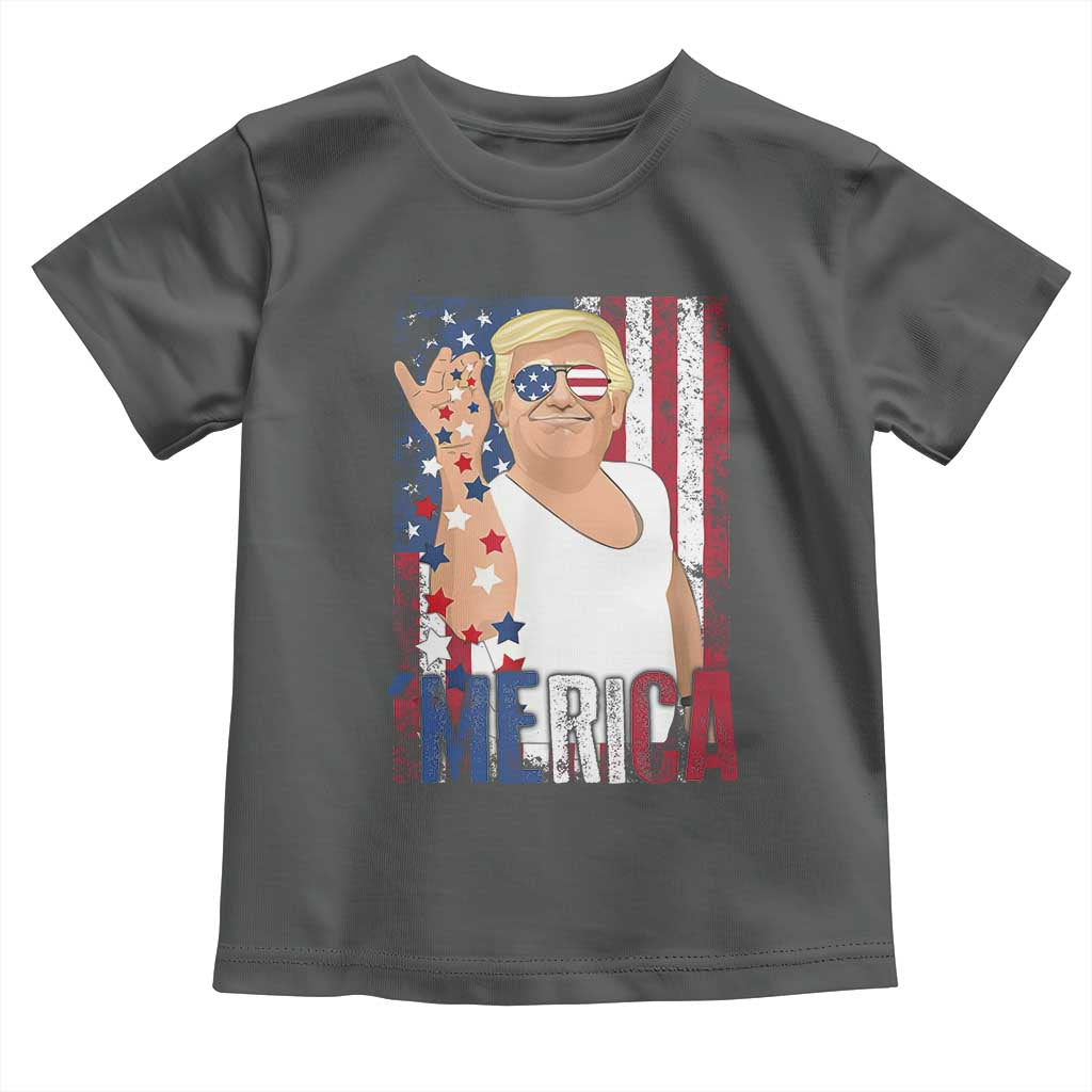 Funny Patriotic Trump Merica Toddler T Shirt Vintage American Flag 4th of July TS11 Dark Heather Print Your Wear