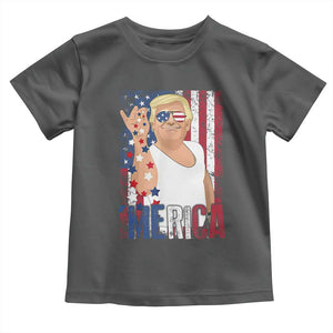 Funny Patriotic Trump Merica Toddler T Shirt Vintage American Flag 4th of July TS11 Dark Heather Print Your Wear