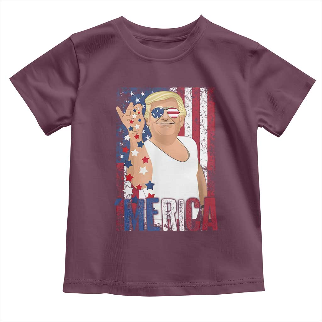 Funny Patriotic Trump Merica Toddler T Shirt Vintage American Flag 4th of July TS11 Maroon Print Your Wear