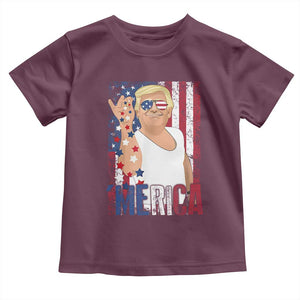 Funny Patriotic Trump Merica Toddler T Shirt Vintage American Flag 4th of July TS11 Maroon Print Your Wear