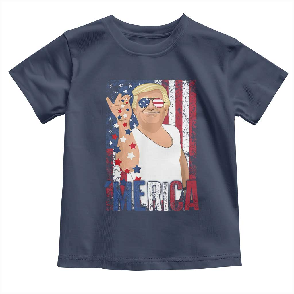 Funny Patriotic Trump Merica Toddler T Shirt Vintage American Flag 4th of July TS11 Navy Print Your Wear