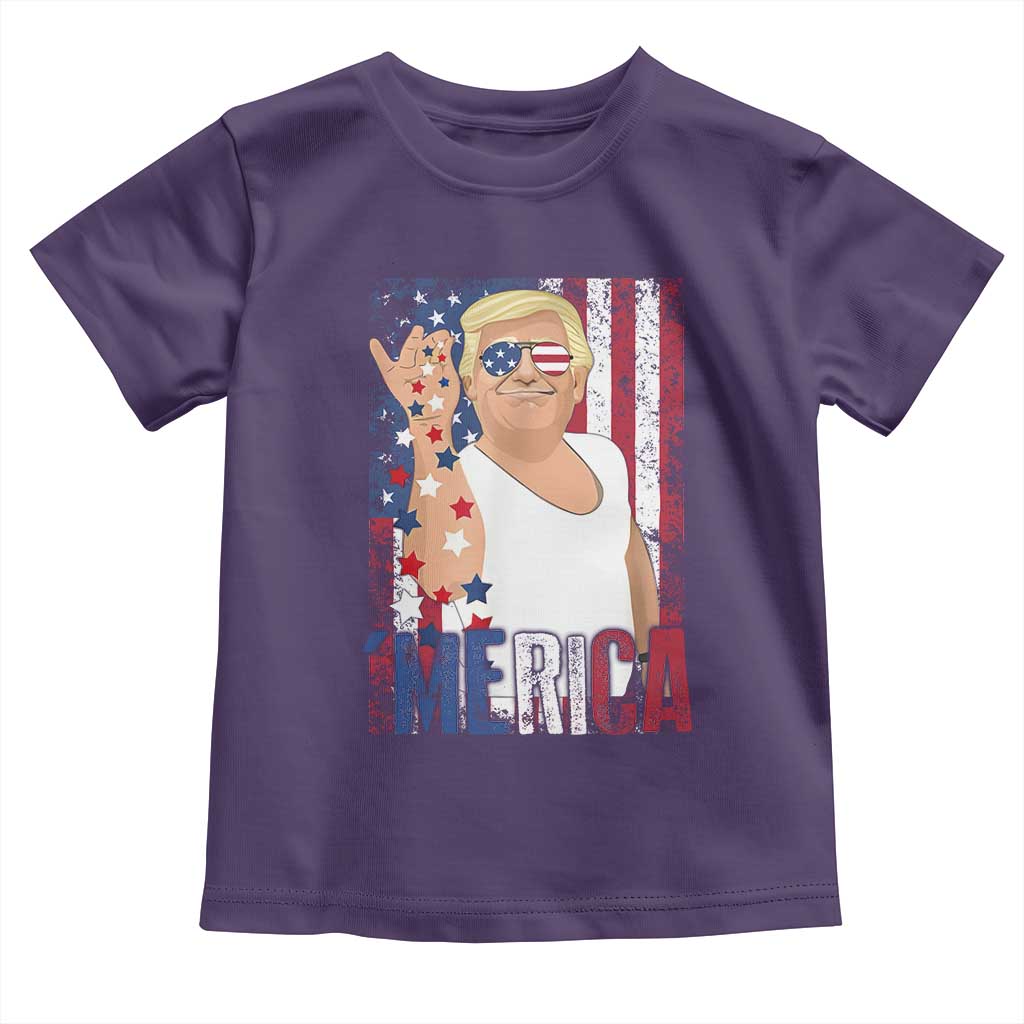 Funny Patriotic Trump Merica Toddler T Shirt Vintage American Flag 4th of July TS11 Purple Print Your Wear