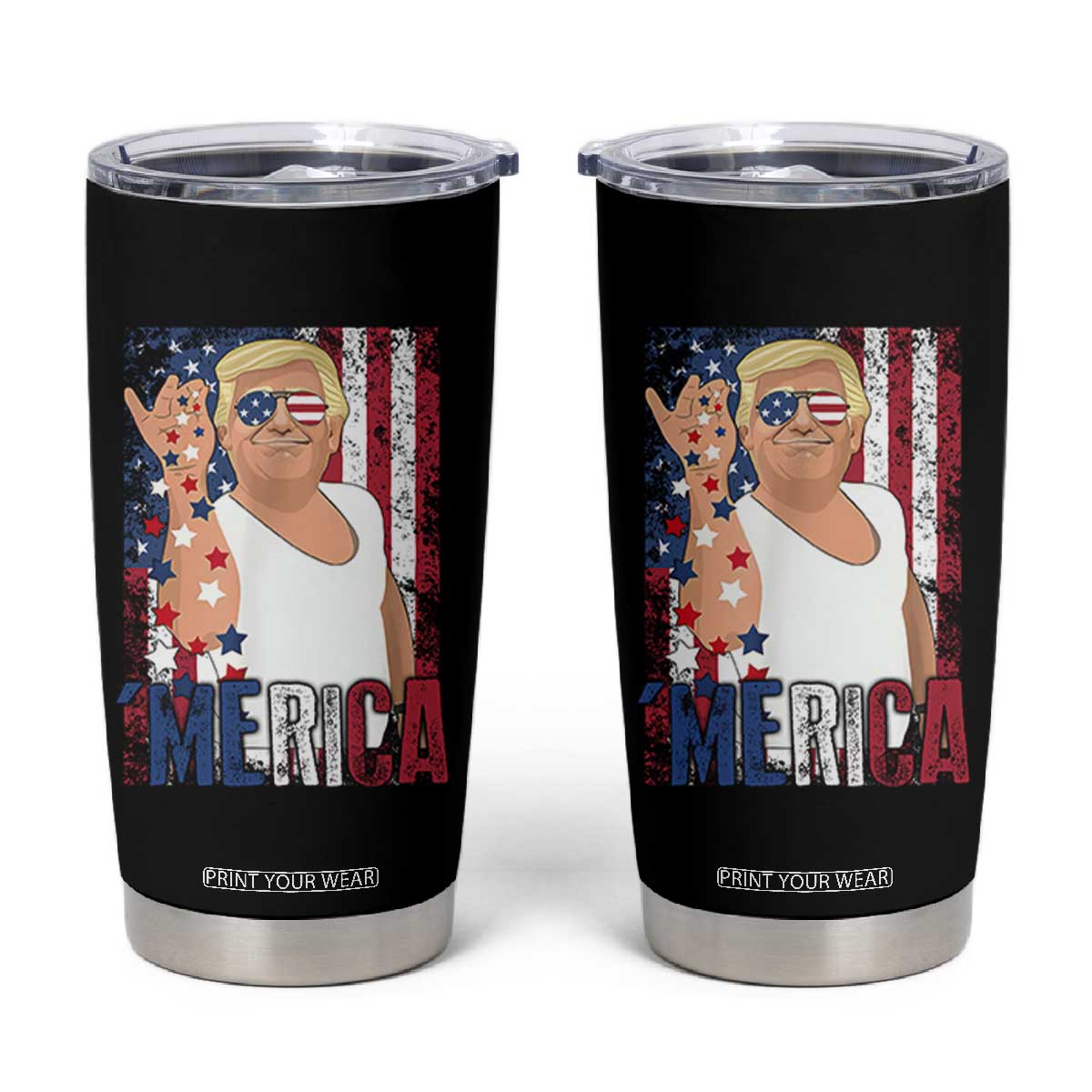 Funny Patriotic Trump Merica Tumbler Cup Vintage American Flag 4th of July TS11 Black Print Your Wear