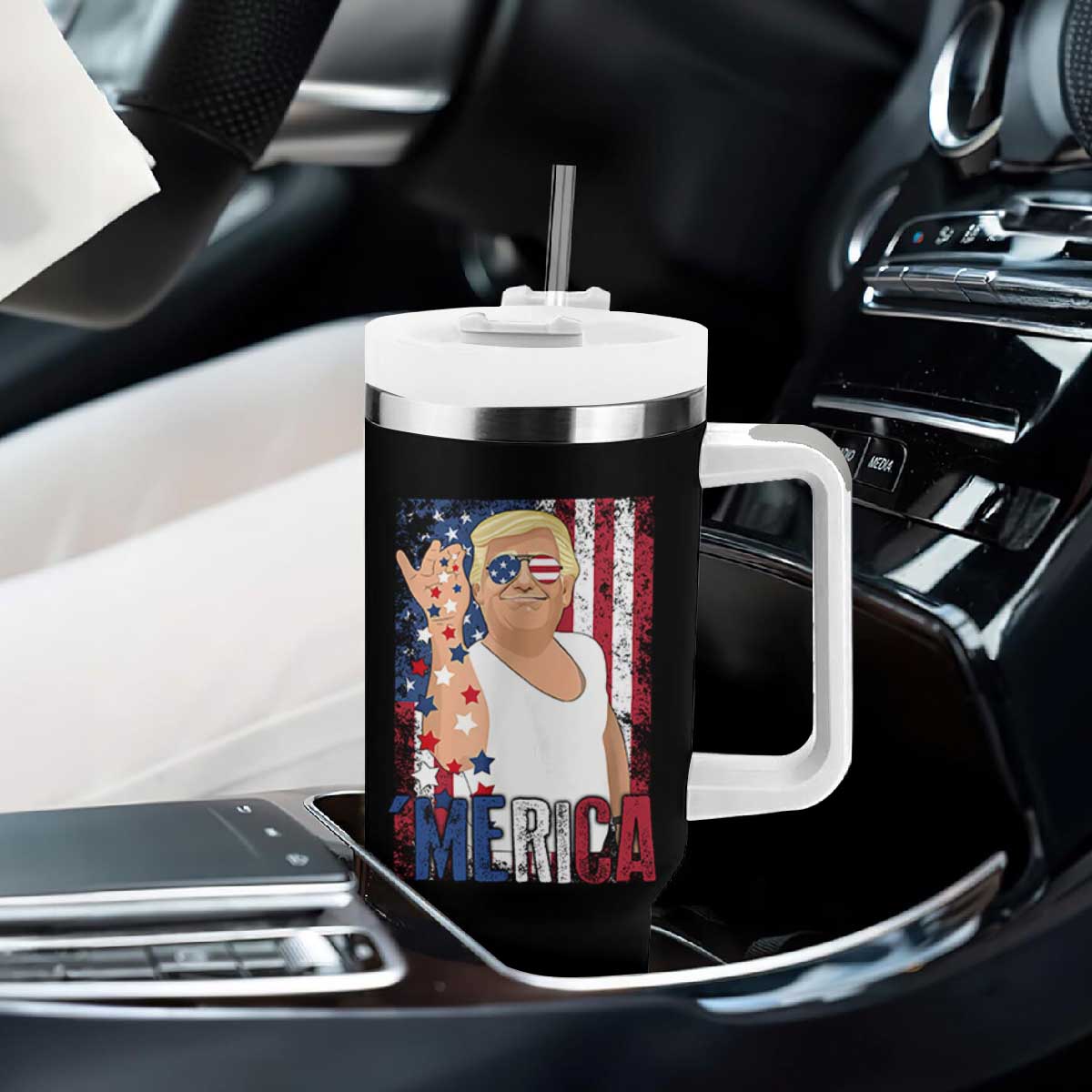 Funny Patriotic Trump Merica Tumbler With Handle Vintage American Flag 4th of July TS11 Print Your Wear