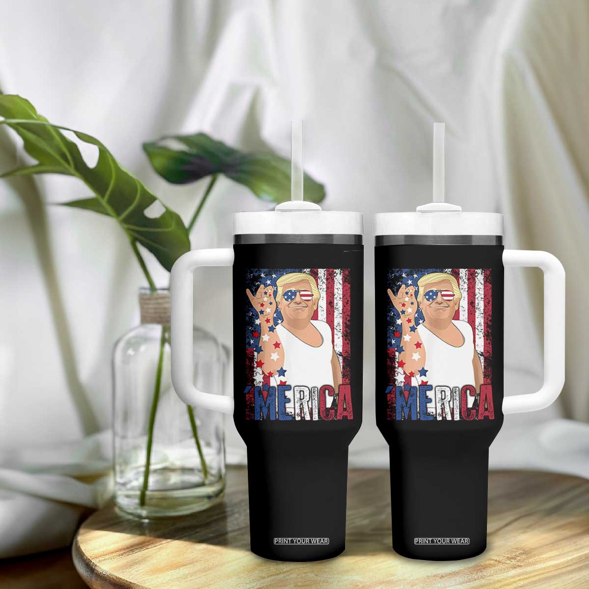 Funny Patriotic Trump Merica Tumbler With Handle Vintage American Flag 4th of July TS11 Print Your Wear