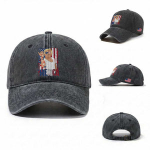 Funny Patriotic Trump Merica Washed Cotton Baseball Cap Vintage American Flag 4th of July TS11 Washed Cap Universal Fit Dark Gray Print Your Wear