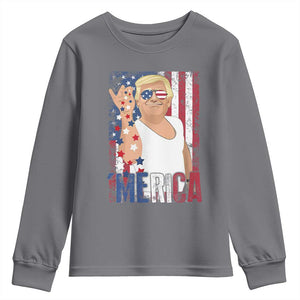 Funny Patriotic Trump Merica Youth Sweatshirt Vintage American Flag 4th of July TS11 Charcoal Print Your Wear