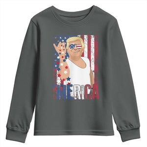Funny Patriotic Trump Merica Youth Sweatshirt Vintage American Flag 4th of July TS11 Dark Heather Print Your Wear