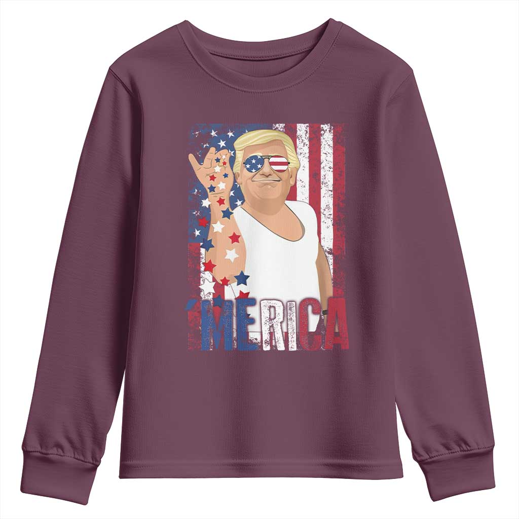 Funny Patriotic Trump Merica Youth Sweatshirt Vintage American Flag 4th of July TS11 Maroon Print Your Wear
