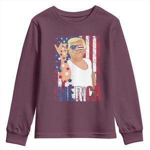 Funny Patriotic Trump Merica Youth Sweatshirt Vintage American Flag 4th of July TS11 Maroon Print Your Wear