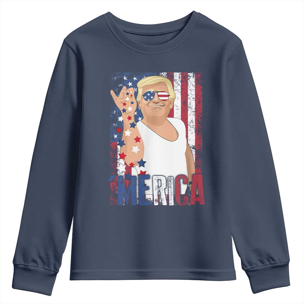 Funny Patriotic Trump Merica Youth Sweatshirt Vintage American Flag 4th of July TS11 Navy Print Your Wear