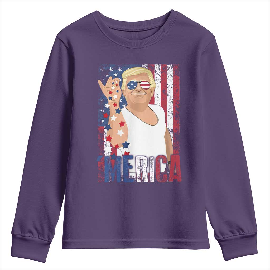 Funny Patriotic Trump Merica Youth Sweatshirt Vintage American Flag 4th of July TS11 Purple Print Your Wear