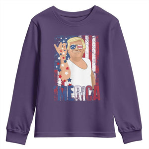 Funny Patriotic Trump Merica Youth Sweatshirt Vintage American Flag 4th of July TS11 Purple Print Your Wear