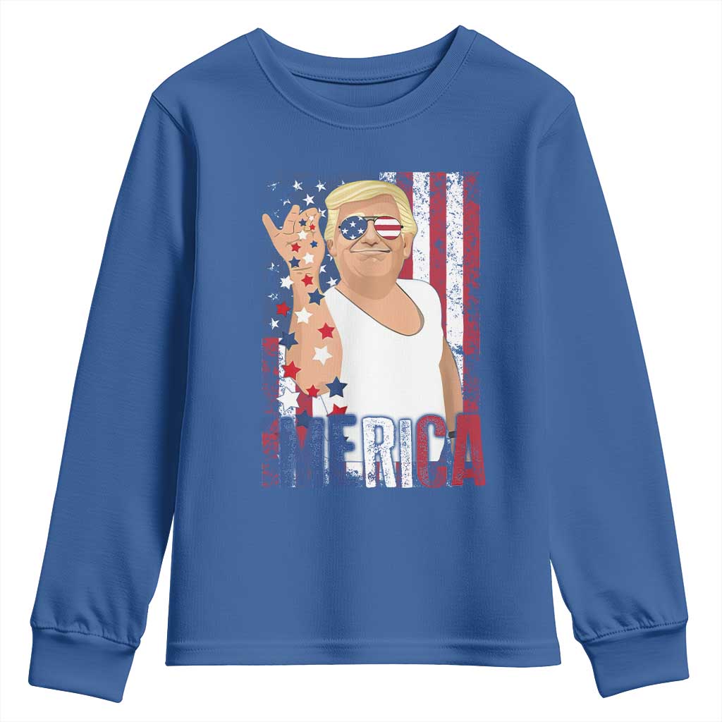 Funny Patriotic Trump Merica Youth Sweatshirt Vintage American Flag 4th of July TS11 Royal Blue Print Your Wear