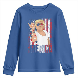 Funny Patriotic Trump Merica Youth Sweatshirt Vintage American Flag 4th of July TS11 Royal Blue Print Your Wear