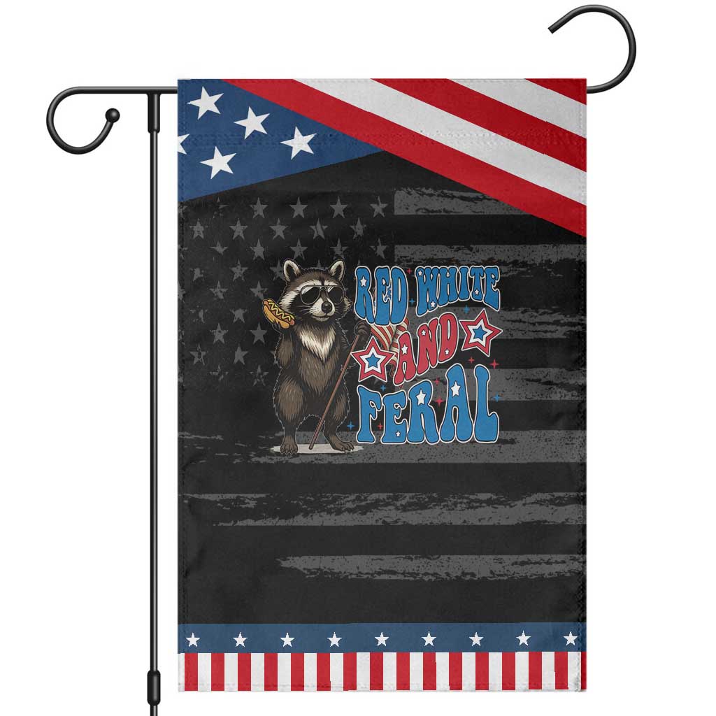 Funny Red White And Feral Garden Flag Raccoon 4th of July Patriotic TS11 Distressed Black Blue Print Your Wear