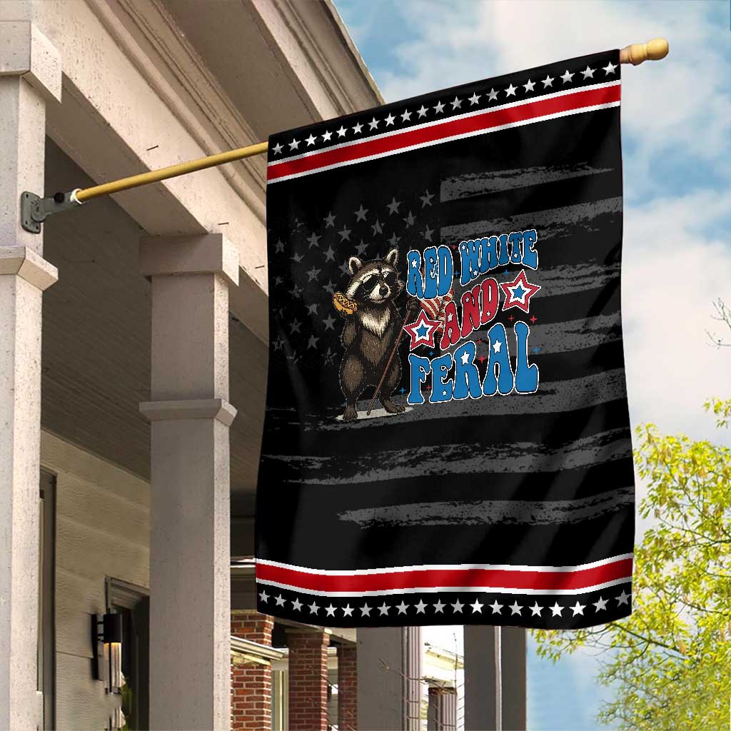 Funny Red White And Feral Garden Flag Raccoon 4th of July Patriotic TS11 Distressed Black Red Print Your Wear