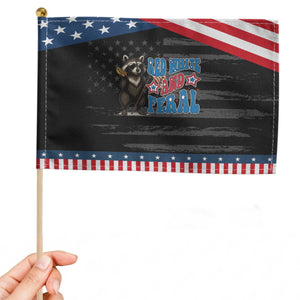 Funny Red White And Feral Patriotic Handheld Flag Raccoon 4th of July Patriotic TS11 Distressed 8.2" × 5.5" Black Blue Print Your Wear