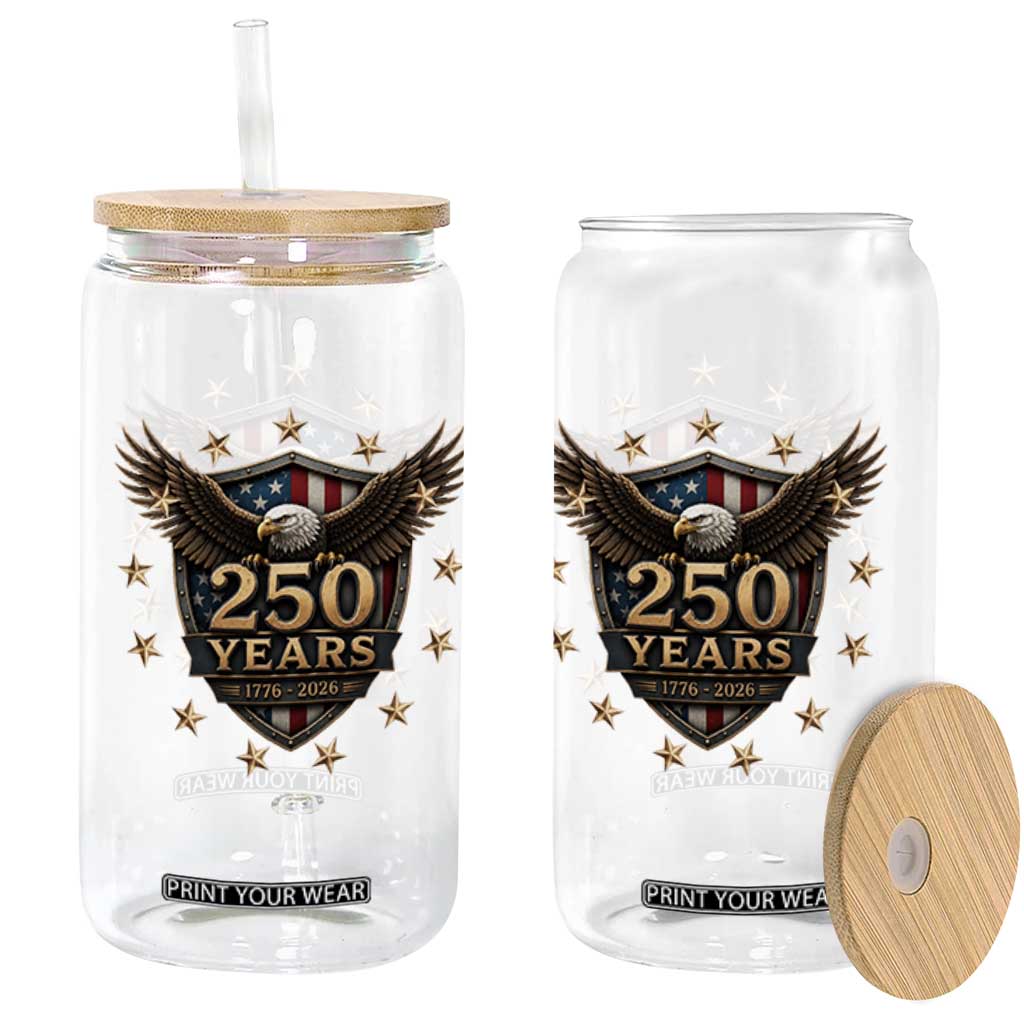 250th Anniversary USA Bald Eagle Glass Can 250 Years 4th of July 1776 2026